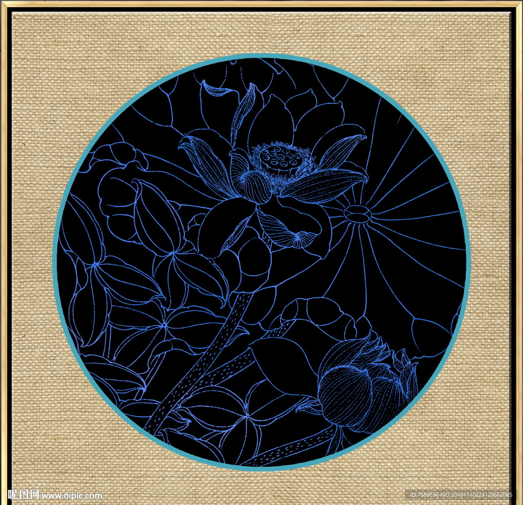 新中式金线荷花装饰画