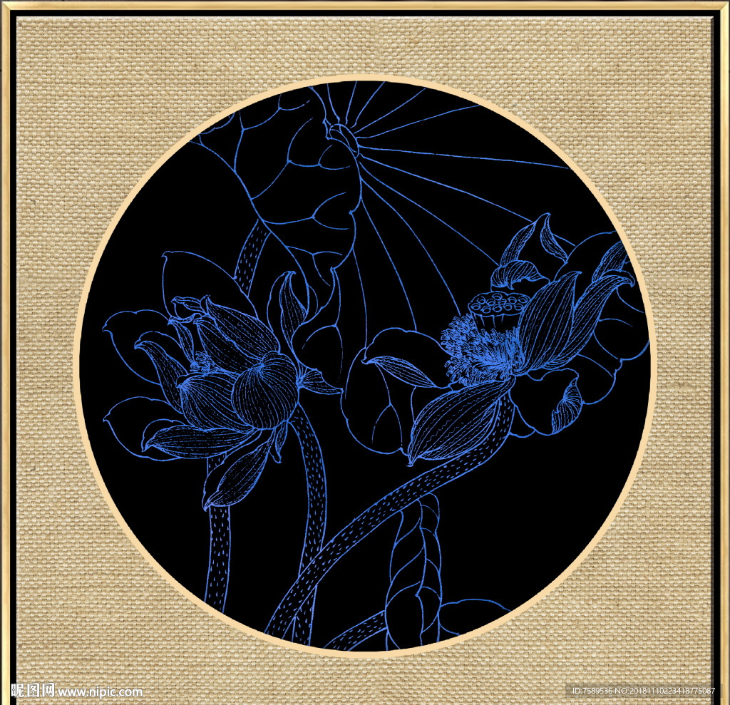 新中式金线荷花装饰画