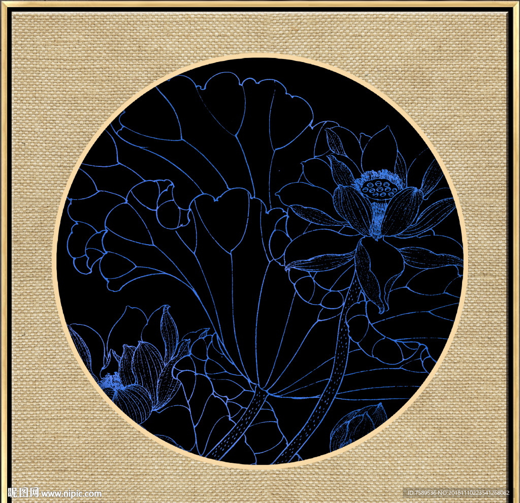 新中式金线荷花装饰画