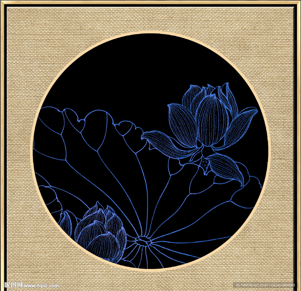新中式金线荷花装饰画