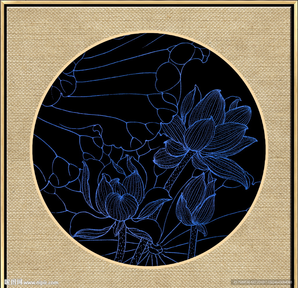 新中式金线荷花装饰画