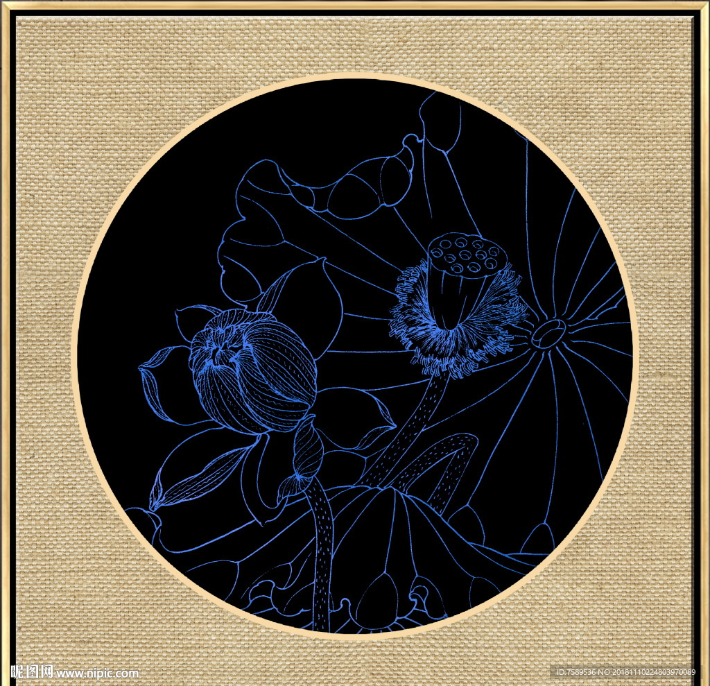 新中式金线荷花装饰画