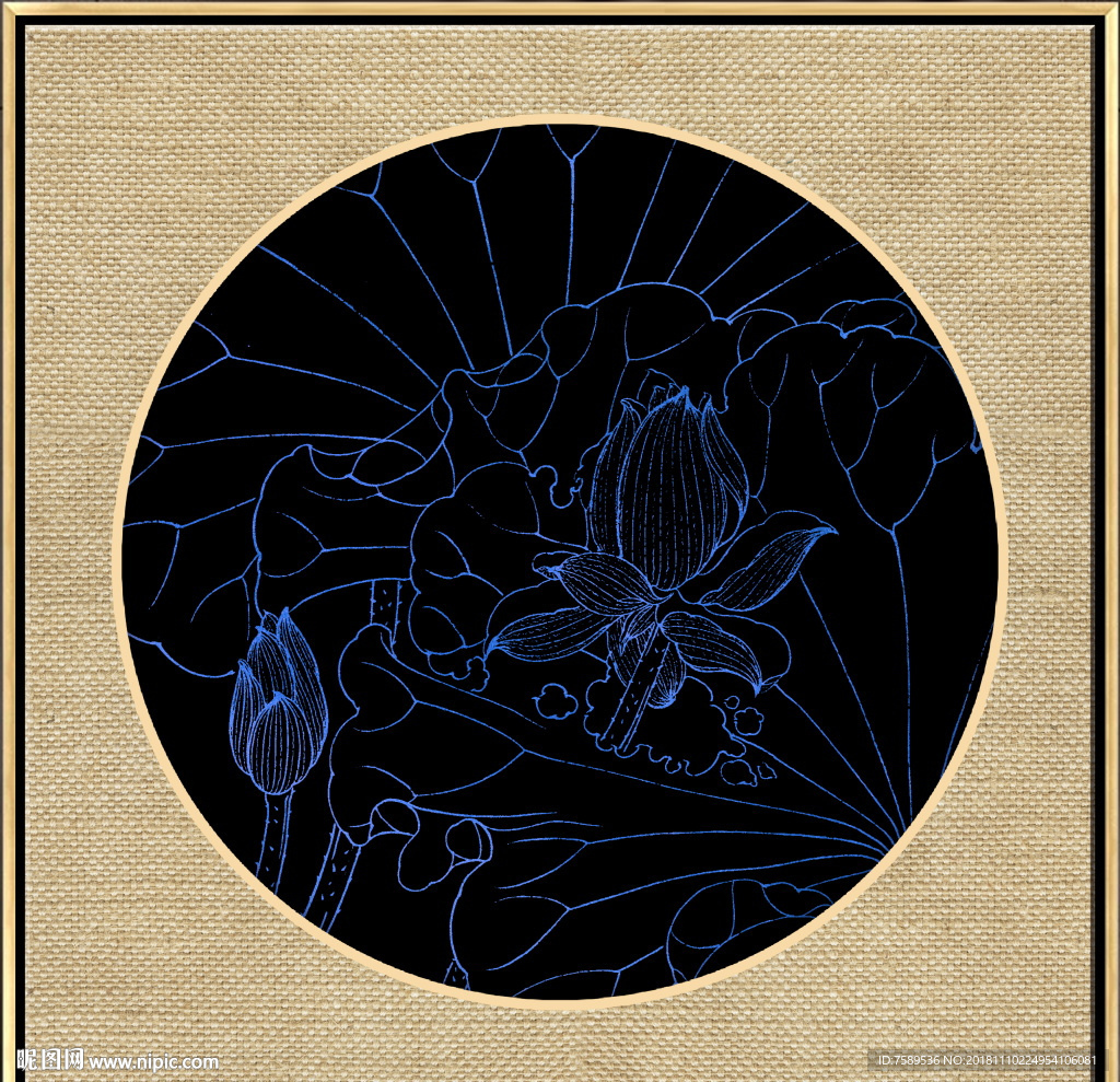 新中式金线荷花装饰画