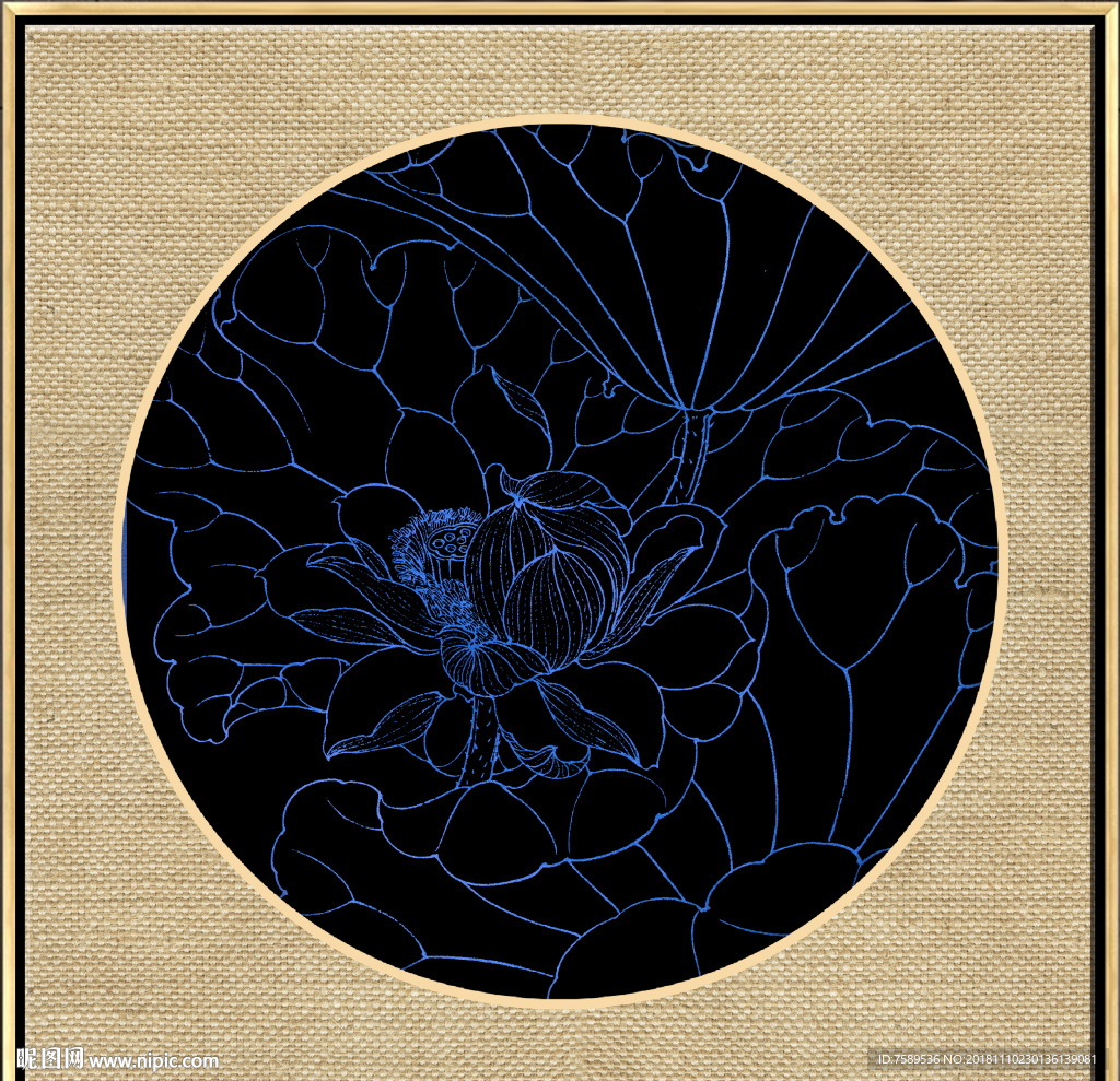 新中式金线荷花装饰画