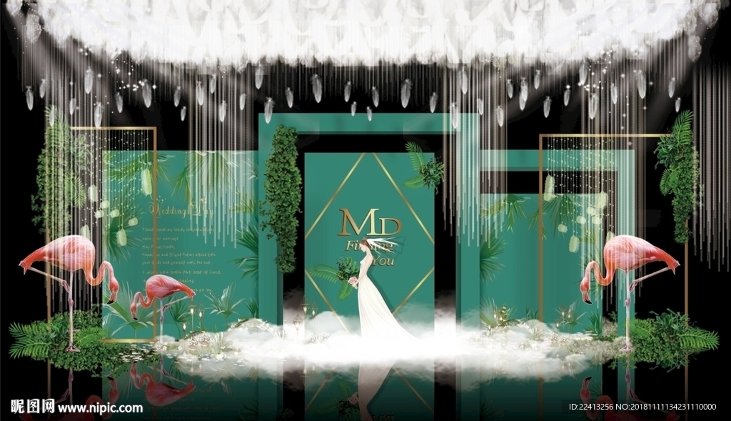 蓝色大理石主题婚礼舞台效果图