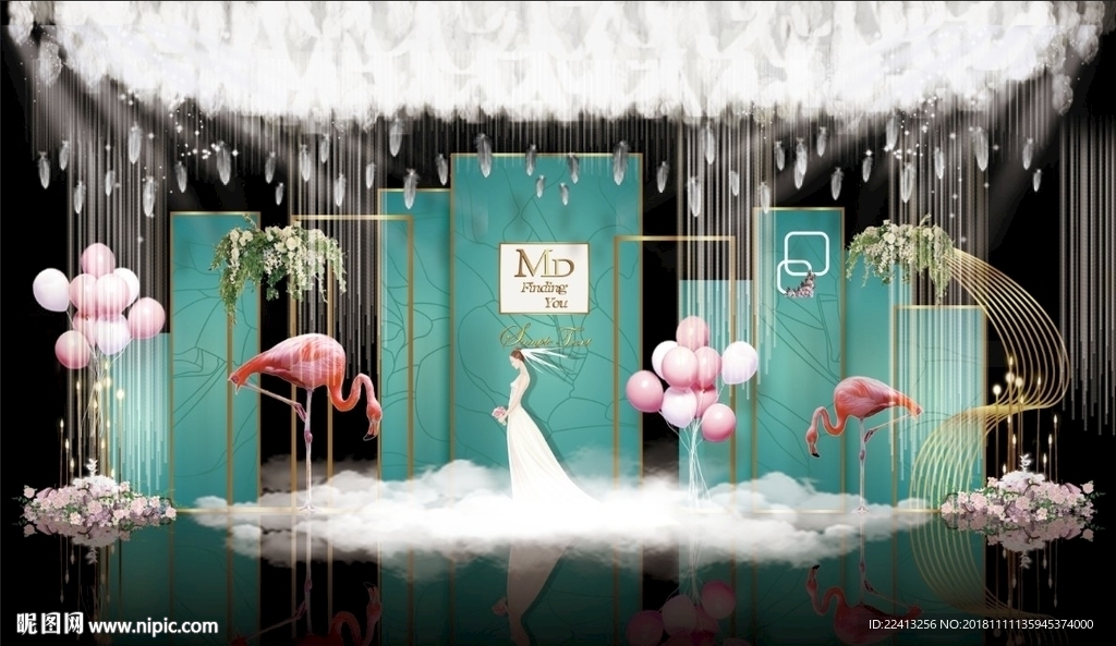 蓝色大理石主题婚礼舞台效果图