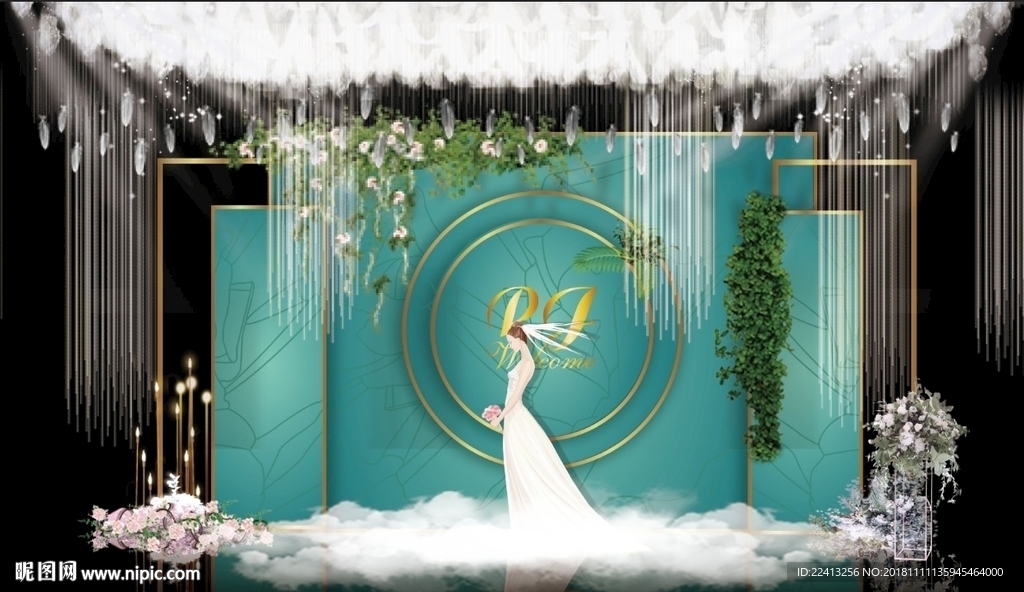 蓝色大理石主题婚礼舞台效果图