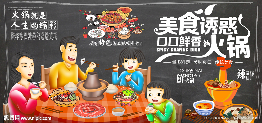 手绘卡通火锅美食黑板背景