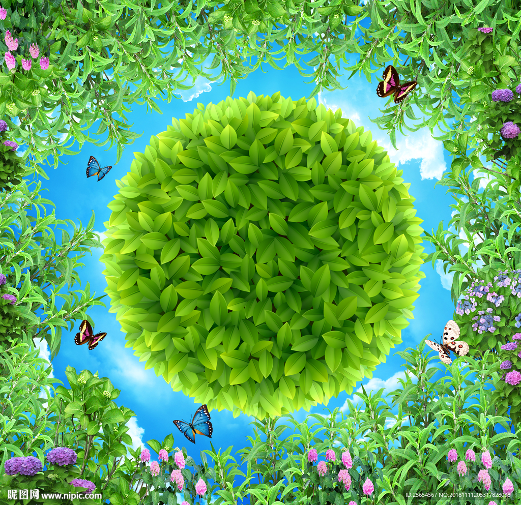 树枝蓝天白云客厅卧室吊顶天顶