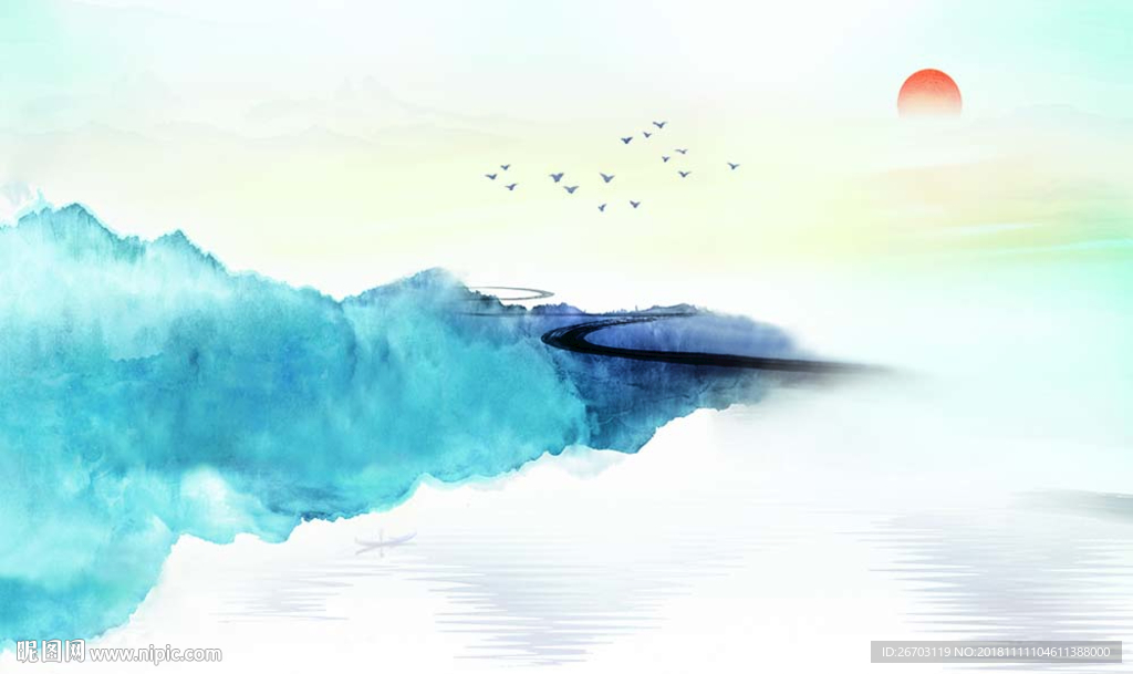 新中式抽象意境水墨山水画背景墙