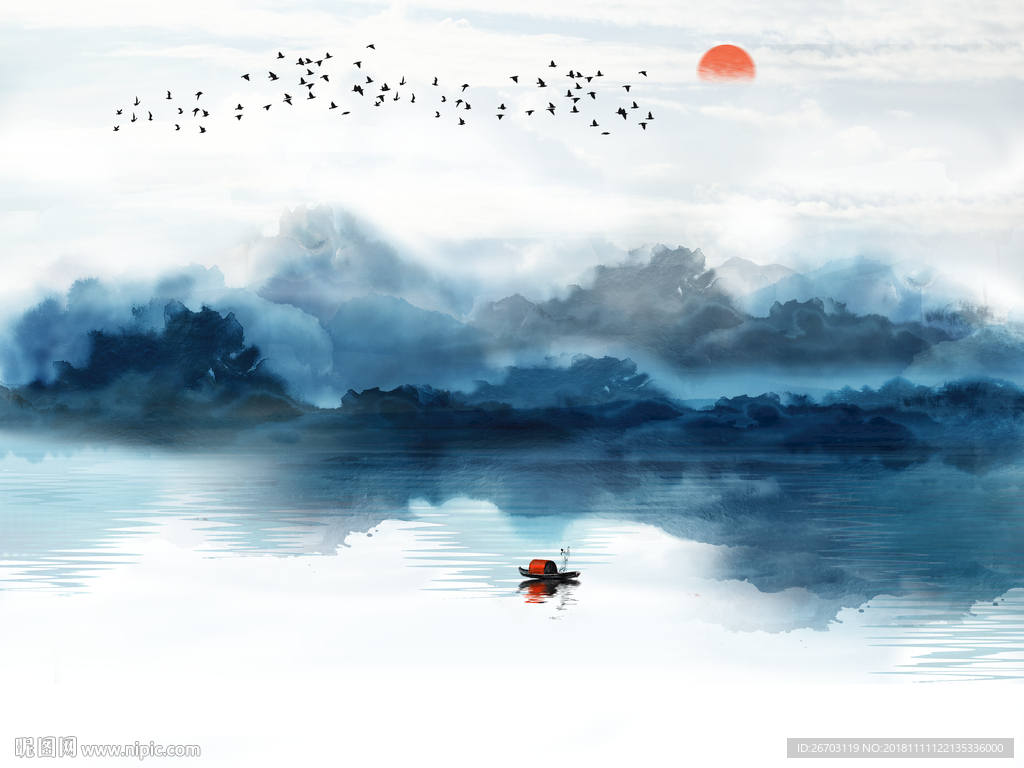 新中式抽象意境山水画水墨画背景