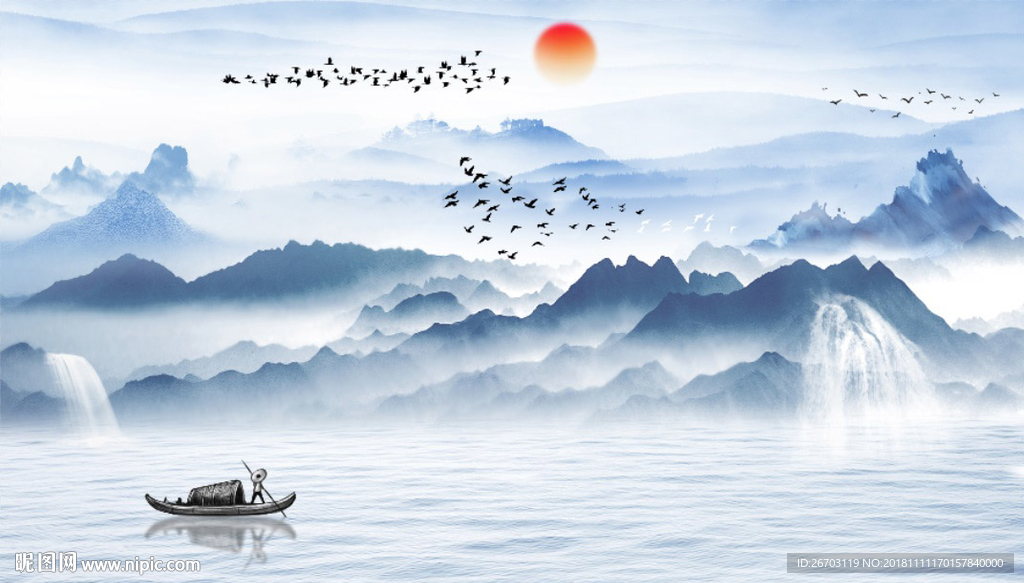 新中式水墨山水画背景墙