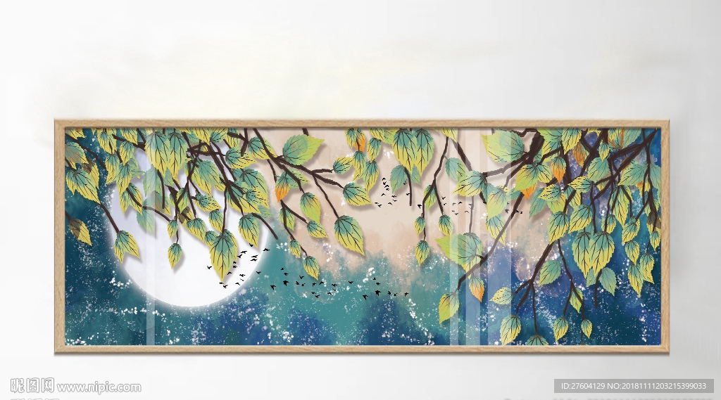 中国风淡彩水墨植物风景装饰画