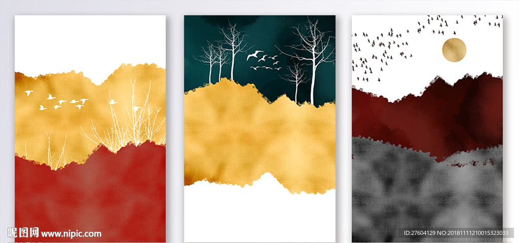 中式北欧轻奢侈金色装饰画