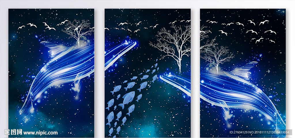 北欧抽象意境游鱼海豚装饰画