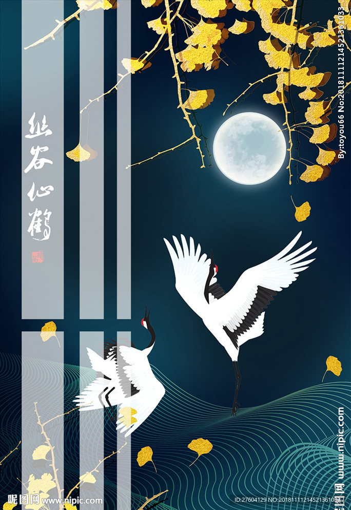 仙鹤银杏新中式装饰画
