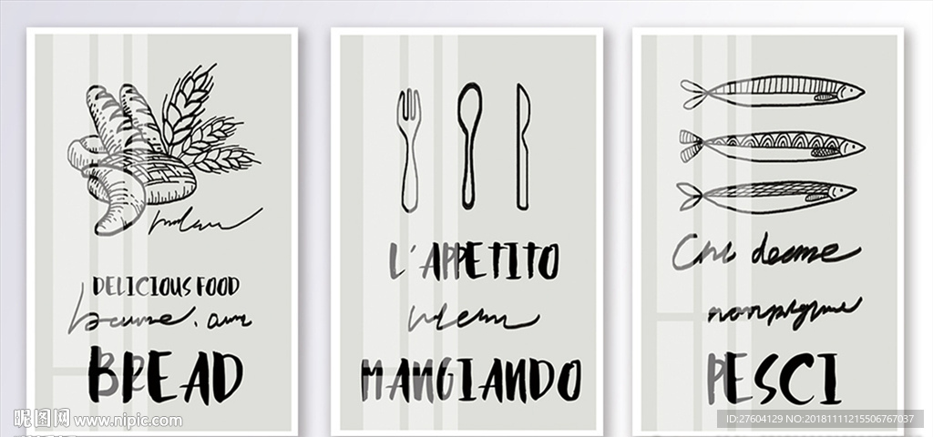 手绘面包餐具创意装饰画