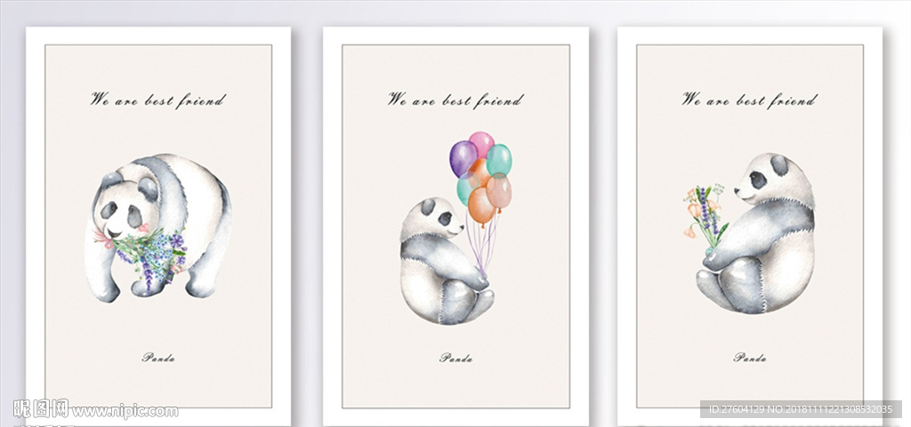 风格手绘熊猫组合装饰画