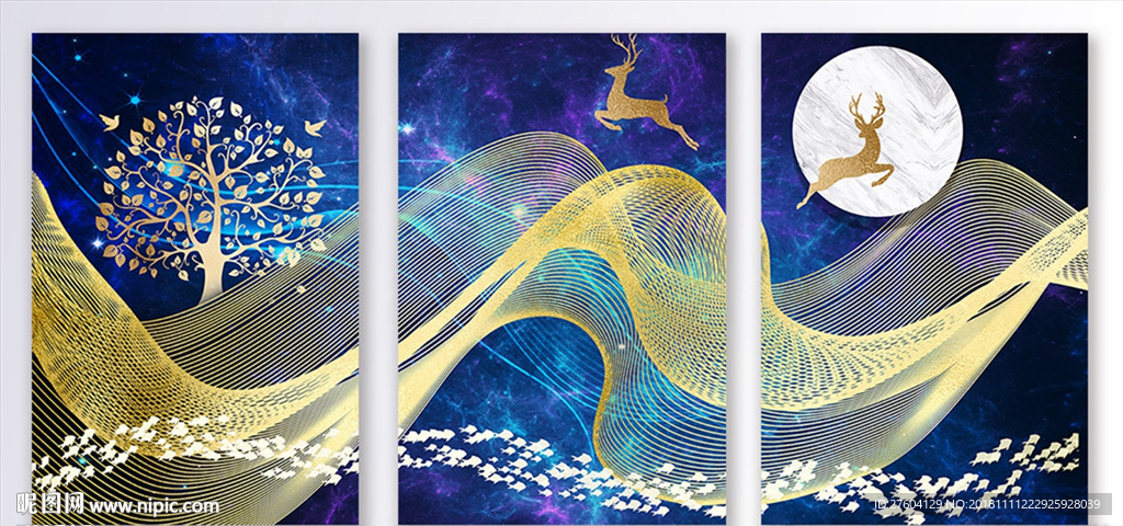 抽象线条金色装饰画