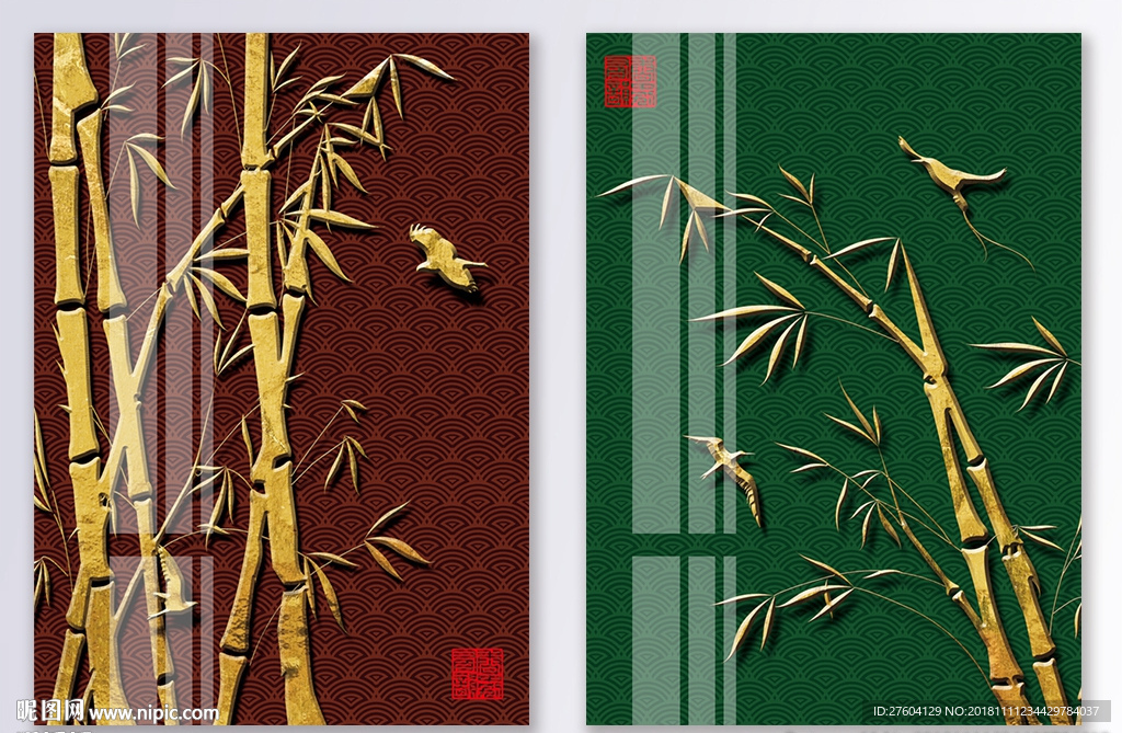 中国风立体竹子风景装饰画