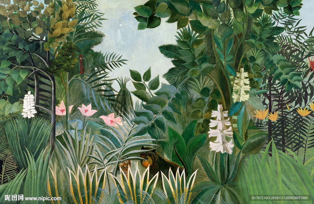 欧式复古手绘雨林田园壁画