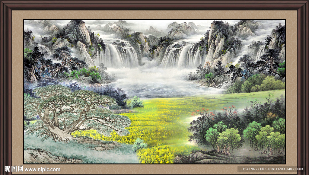 山水风景图 发财树