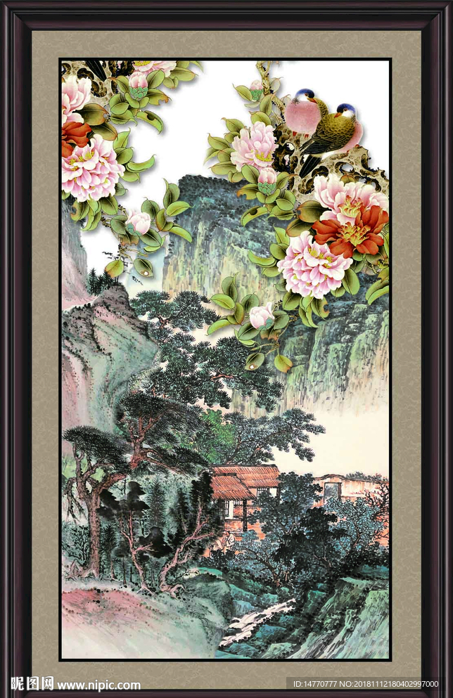 国画牡丹壁画