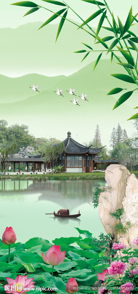 清新江南园林玄关背景