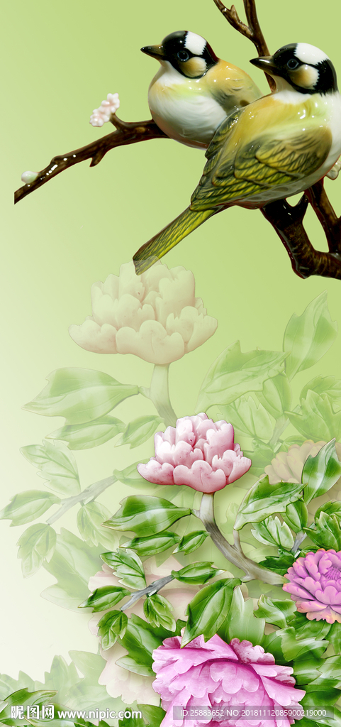 花鸟玉雕玄关背景