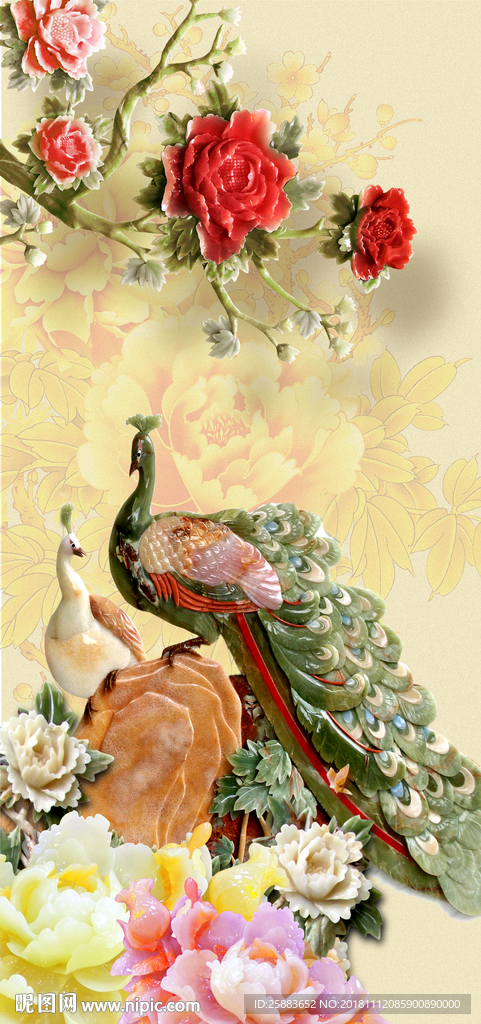 鸿运当头花鸟玄关背景