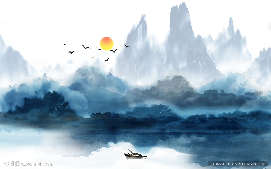 新中式意境水墨山水电视背景墙