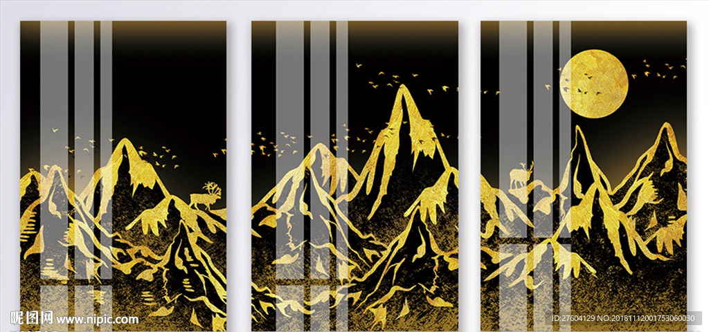 中国风大气金色山川风景装饰画