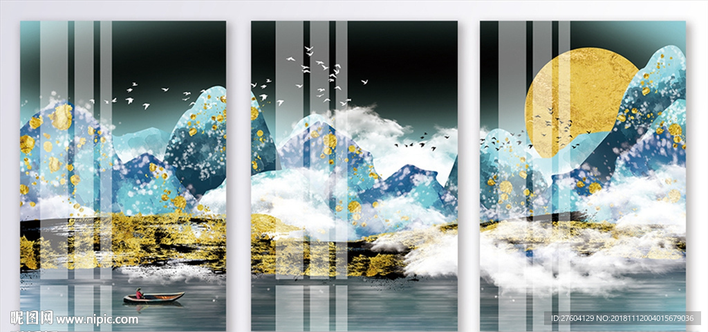 中式淡彩山川风景装饰画