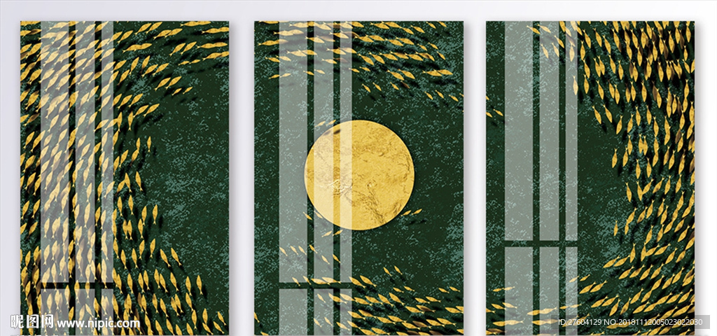 新中式创意鱼群风景装饰画