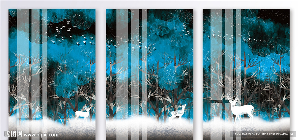 手绘森林风景创意装饰画