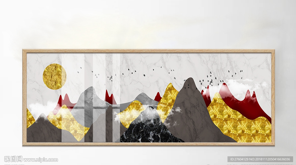 抽象意境山峦飞鸟金箔画装饰画