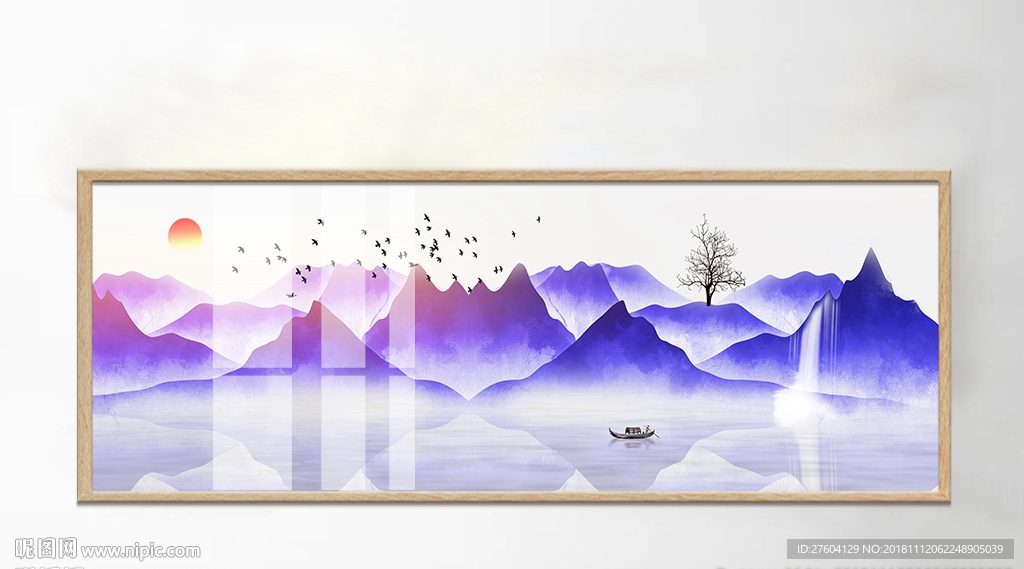 中式抽象水墨山水意境风景装饰画