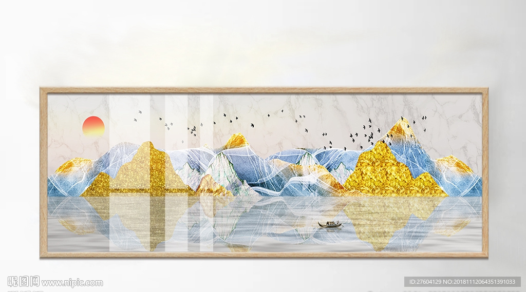 中国风抽象山水金箔画装饰画