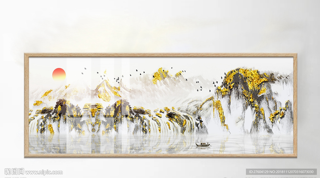 中国风意境水墨山水金箔画装饰画