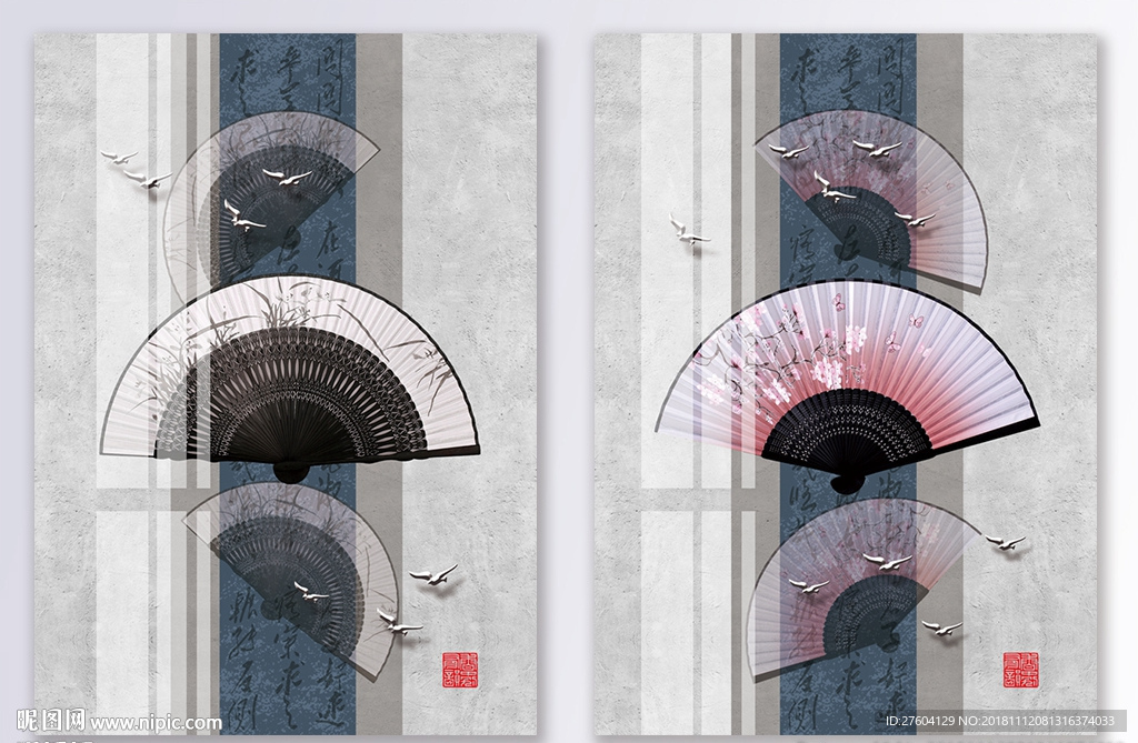 中国风文艺扇子创意装饰画