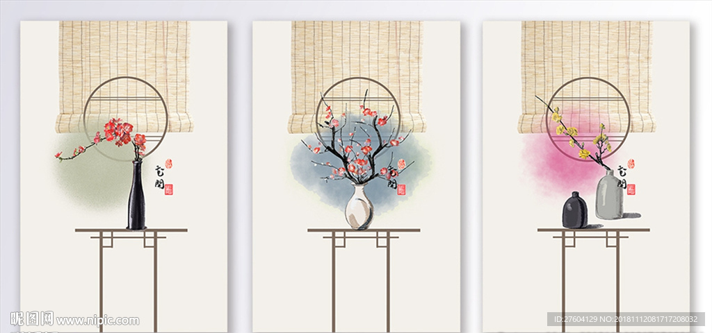 中国风手绘民俗花卉装饰画
