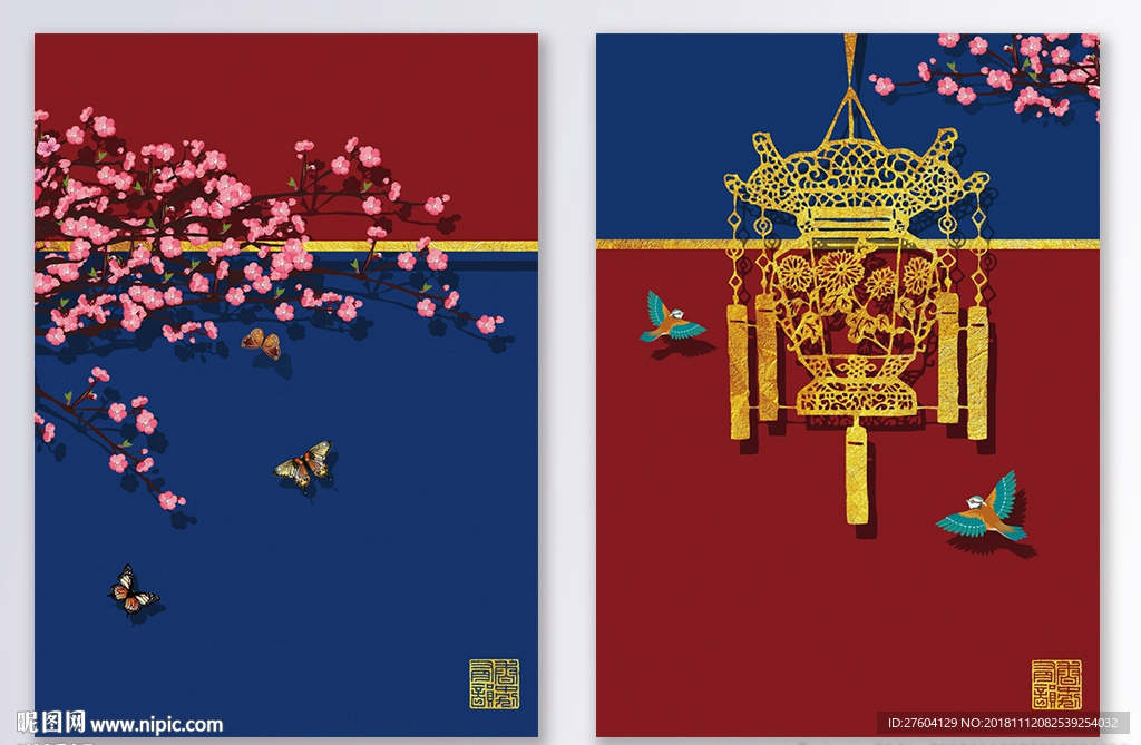 中国风花鸟植物风景装饰画