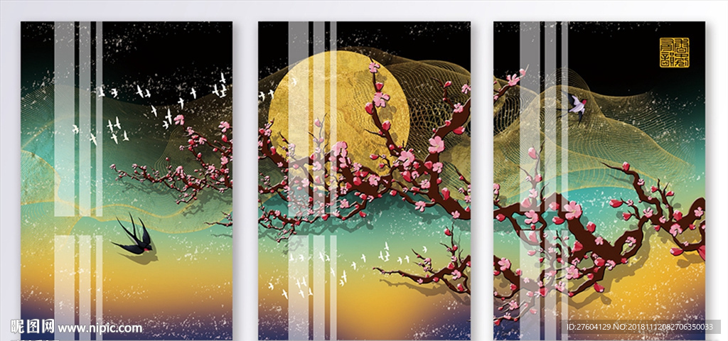 中国风创意花好月圆风景装饰画