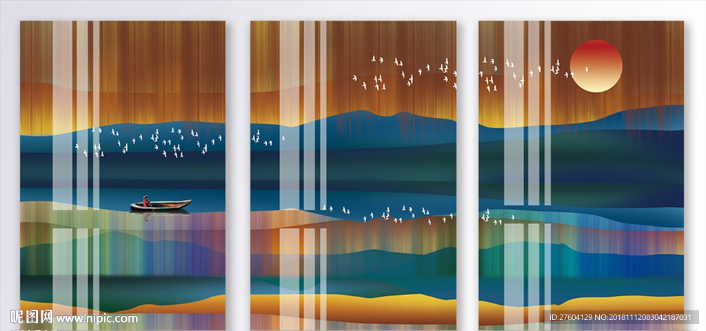 中式炫彩山水风景装饰画