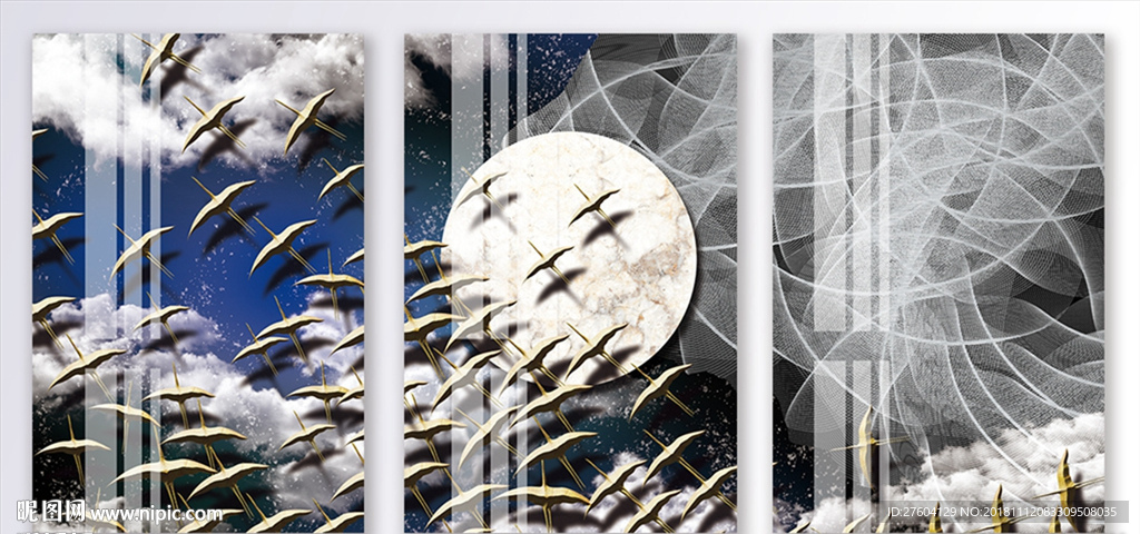 立体金色飞鸟风景装饰画