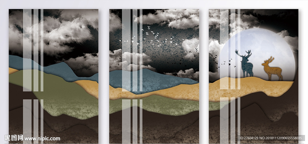 抽象彩色山峦风景装饰画