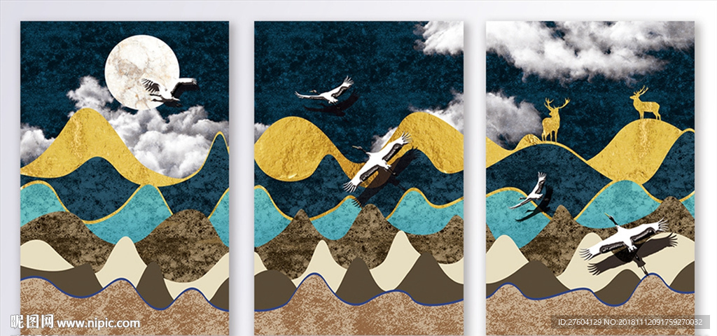 唯美抽象彩色山川风景装饰画