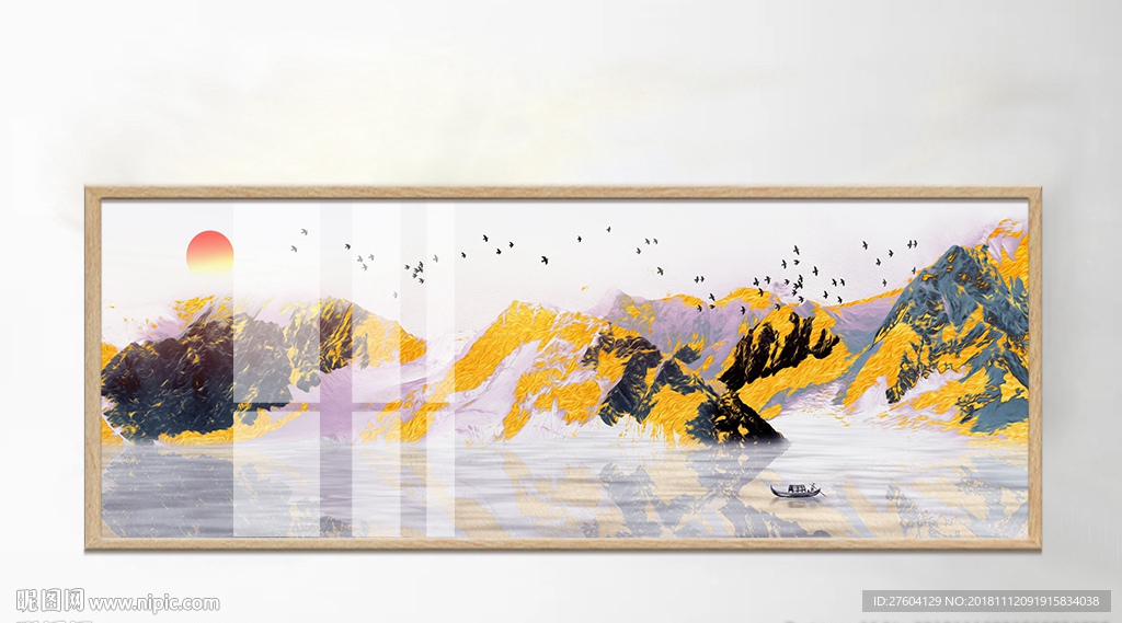 水墨山水金箔画意境风景装饰画