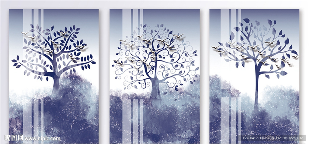 简欧文艺淡彩树木风景装饰画