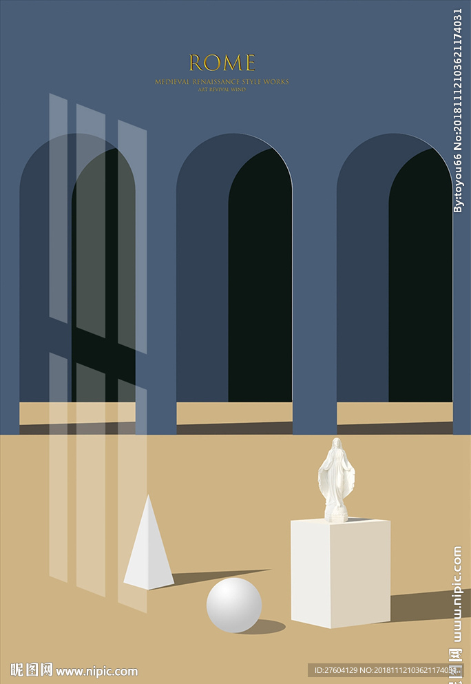 复古插画风文艺复兴女神装饰画